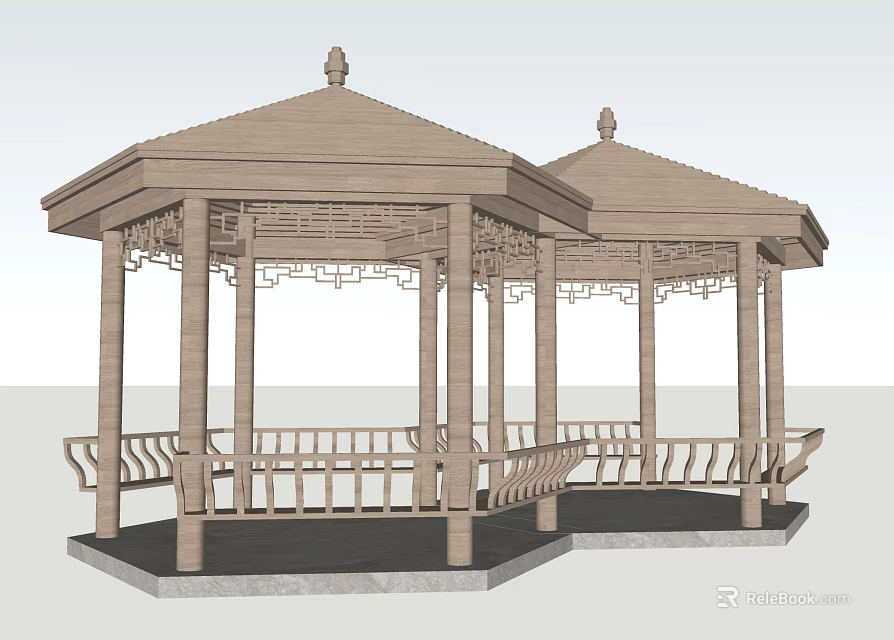 Traditional Chinese Style Pavilions With Carved Details Wooden Railings And Octagonal Roofs 3d model 