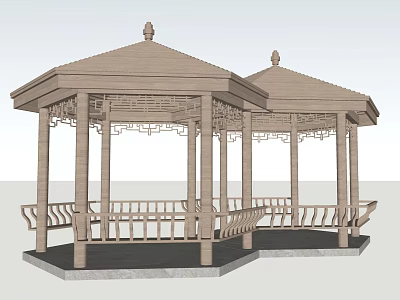 Traditional Chinese Style Pavilions With Carved Details Wooden Railings And Octagonal Roofs 3d model