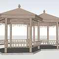 Traditional Chinese Style Pavilions With Carved Details Wooden Railings And Octagonal Roofs