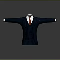 Classic Navy Blue Pinstripe Men's Suit With White Shirt And Red Tie Formal Attire