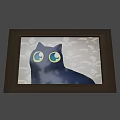 Brown Picture Frame With Black Cat Having Blue Eyes On Pink Background