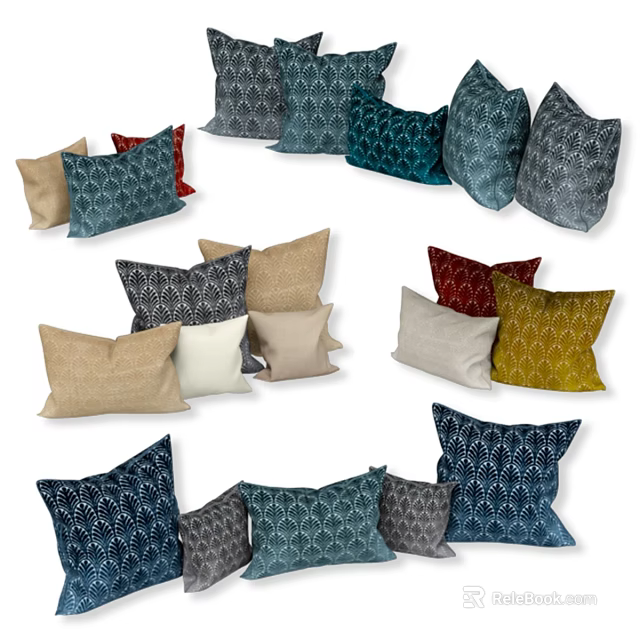 Stylish Decorative Pillows With Various Colors And Patterned Designs For Home 3d model 