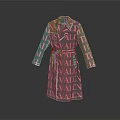 Stylish Long Trench Coat With Repeating LISVALEN Text Print In Gray And Pink With Belt