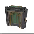 Architectural Entrance With Green Door Gray Masonry Structure And Decorative Top Panes