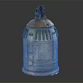 Ancient Musical Instrument Bronze Bell With Decorative Top And Intricate Surface Carvings