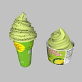 Green Matcha Ice Cream Swirl In Cone And Cup Dessert Treat