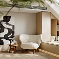Attic Relaxation Area With Armchair Artwork Green Plant And Skylight