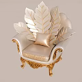 Luxurious Unique Shaped Sofa With Leaf Design Golden Carved Legs And Cushion