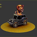 Toy Jeep With Lion Figurine On Top Standing On Yellow Base