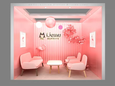 Cozy Pink Leisure Area Interior With Sofas Chairs Small Table Balloons And Flower Decorations 3d model