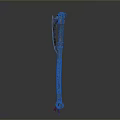 Ornate Ancient Weapon With Long Red Brown Handle And Green Gemstone Adorned Head