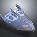 Sleek Blue Futuristic Scifi Spaceship with Angular Orange Accents Protruding Fins and Yellow Dots