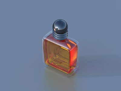 Elegant Transparent Square Perfume Bottle With Orange Liquid Silver Cap 3d model