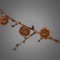 Natural Dry Branch With Three Brown Pine Cones On Gray Background 3d model