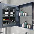 Modern Bathroom Accessories Storage Cabinet With Earrings Towels And Skincare Bottles On Shelves