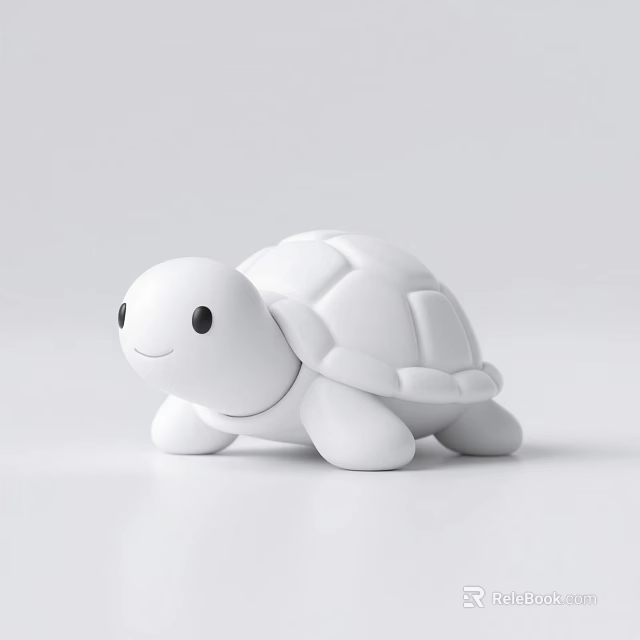 White Turtle Toy Featuring Minimalist Design Smiling Face On White Background 3d model 