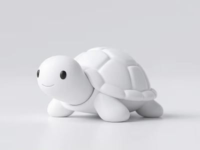 White Turtle Toy Featuring Minimalist Design Smiling Face On White Background 3d model