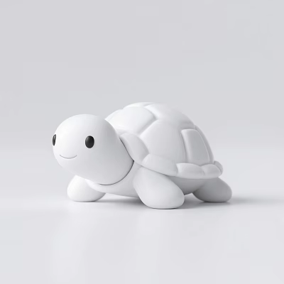 White Turtle Toy Featuring Minimalist Design Smiling Face On White Background 3d model