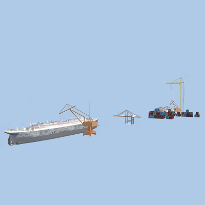 Yacht Being Built In A Shipyard With Cranes And Equipment 3d model