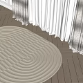 Light Colored Wavy Pattern Rug On Wooden Floor With White And Brown Curtains