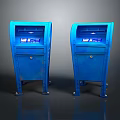 Two Blue Standing Self Service Kiosks With Digital Screens And Locks