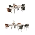 Elegant Modern Dining Table Set With Round Table And Comfortable Multi Colored Chairs 3d model