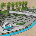 Coastal Waterfront Landscape Design With Terraced Walkways Lush Greenery And Water Features