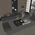 Modern Living Room With Gray Sofa And Black Coffee Table Set Footstool And Floor Lamp