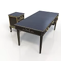 Elegant Classic Black Lacquered Desk with Gold Accents and Matching Side Table