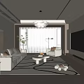 Modern Living Room Interior With Beige Sofa Coffee Table TV Wall Chandelier And Area Rug