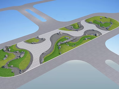 Modern Landscape Design With Paved Pathways Green Lawns And Decorative Stones 3d model