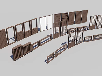 Wooden Hinged Doors With Various Designs For Home Interior And Exterior 3d model