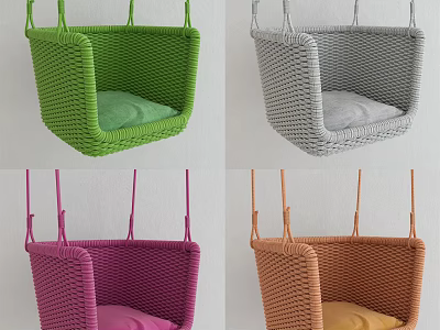Colorful Woven Hanging Chairs with Soft Cushions in Green Grey Purple Orange Tones 3d model