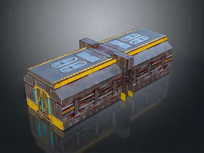 Modern Industrial Office Corridor With Metal Material And Yellow Decorative Accents 3d model