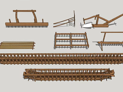 Wooden Industrial Equipment Components and Machinery Parts with Various Structures 3d model