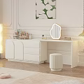 Elegant Modern White Dressing Table With Oval Mirror Storage Drawers And Cosmetics Stool 3d model