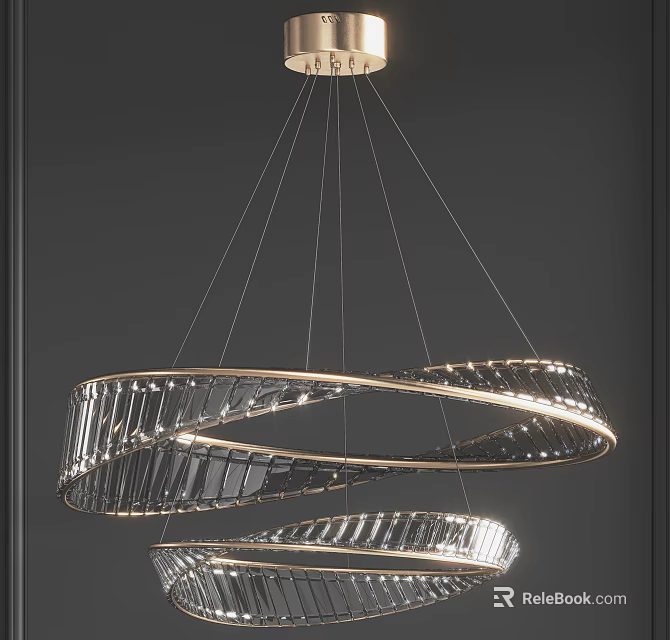 Modern Spiral Crystal Chandelier With Glass Panels And Metal Frame Design 3d model 