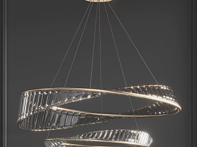 Modern Spiral Crystal Chandelier With Glass Panels And Metal Frame Design 3d model