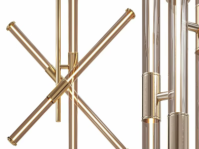 Elegant Modern Golden Transparent Crossed Metal Tubes Chandelier Interior Lighting 3d model