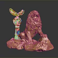 Golden Lion Statue With Trophy Base And Cup Shaped Top On Rock Base