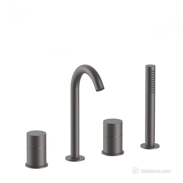 Modern Matte Black Bathroom Faucet With Curved Spout And Control Knobs 3d model 