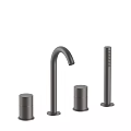 Modern Matte Black Bathroom Faucet With Curved Spout And Control Knobs 3d model
