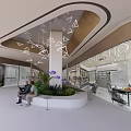 Modern Shop Interior With Geometric Pendant Lights Green Plant Display And Seating Area