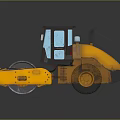 Yellow Road Roller Construction Vehicle with Large Steel Drum and Enclosed Cabin