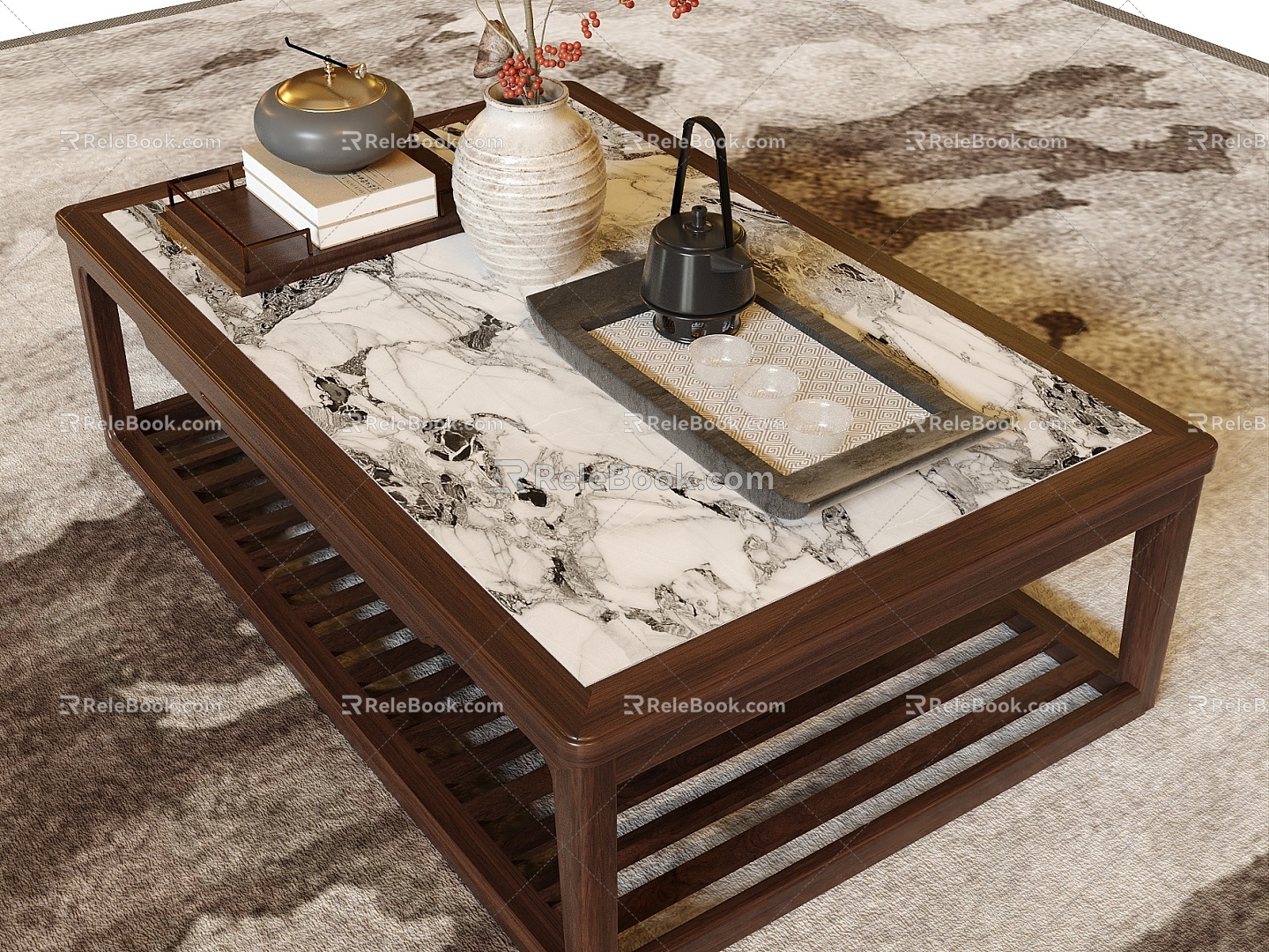 New Chinese Tea Table New Chinese Tea Set Ornaments 3d model