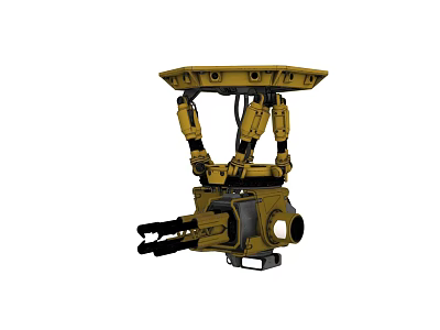 Advanced Yellow Mechanical Weapon Platform With Multiple Arms And Cannon Barrels 3d model