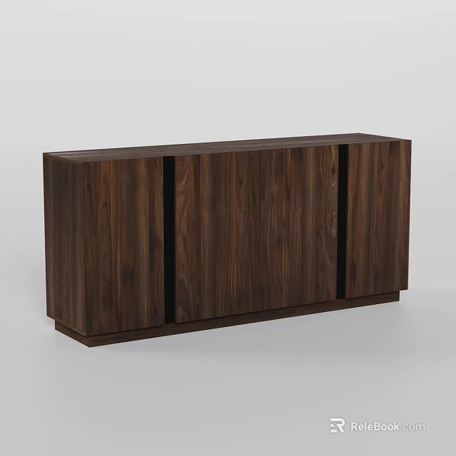 Modern Dark Wooden TV Cabinet with Wood Grain Finish and Cabinet Doors Design 3d model 