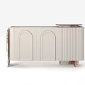 Elegant Modern Entryway Sideboard Cabinet With Beige Arched Doors And Marble Accents