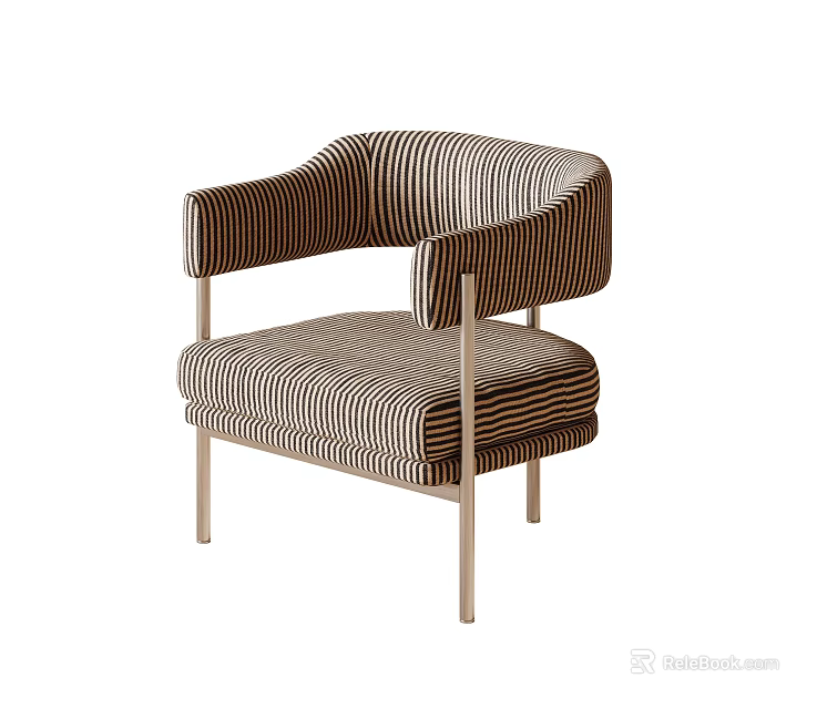 Modern Striped Leisure Chair With Curved Armrests And Metal Legs Design 3d model 