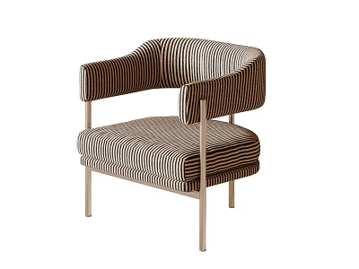 Modern Striped Leisure Chair With Curved Armrests And Metal Legs Design 3d model